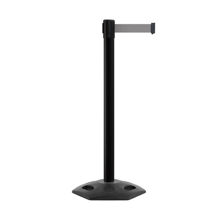 Montour Line Stanchion Belt Barrier Rubber Base Black Post 9ft.Lt Gry Belt P400RB-BK-LGY-90
